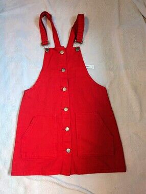 Carly Red Pinafore Dress with Front Buttons
